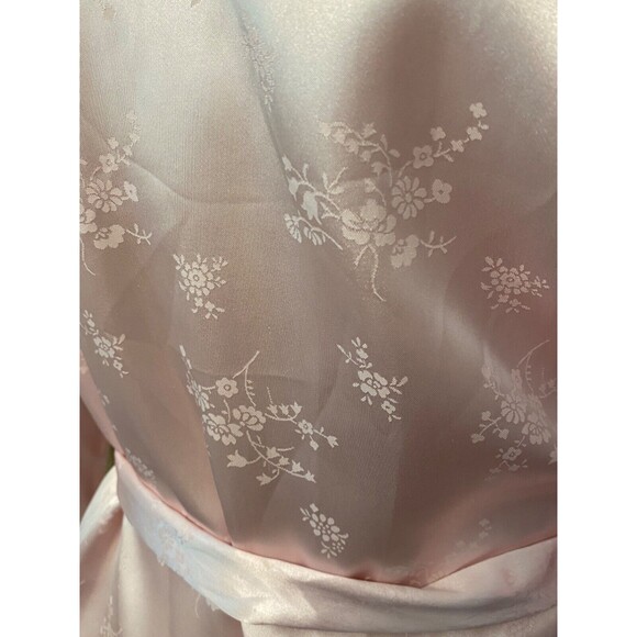 Vtg Frost Bros PINK Floral SATIN House Coat ROBE Short Mini Size Petite Small - Picture 5 of 8